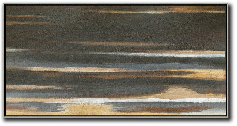 Large Abstract Painting,Hand Painted Panoramic Abstract Painting,Wall Art Painting,Black,Brown,Grey,Yellow,White.etc
